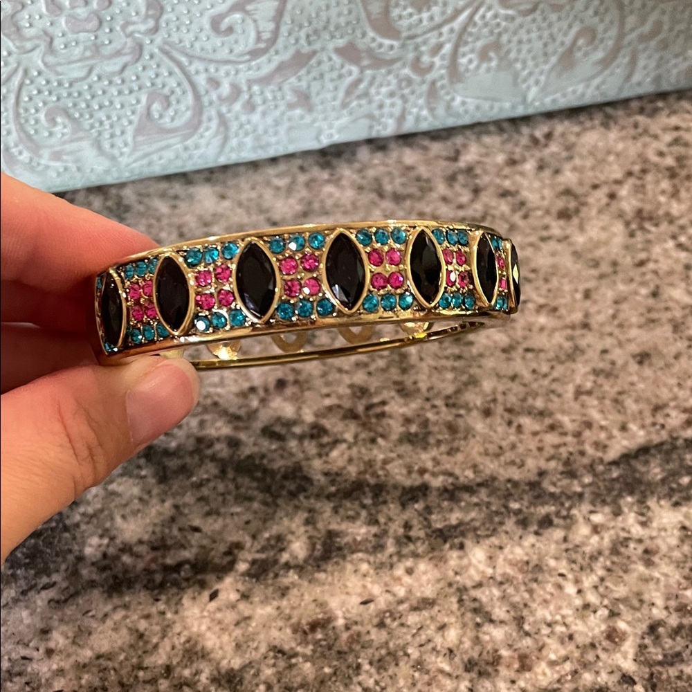 Heidi Daus Gold Bracelet with Blue and Pink Accents